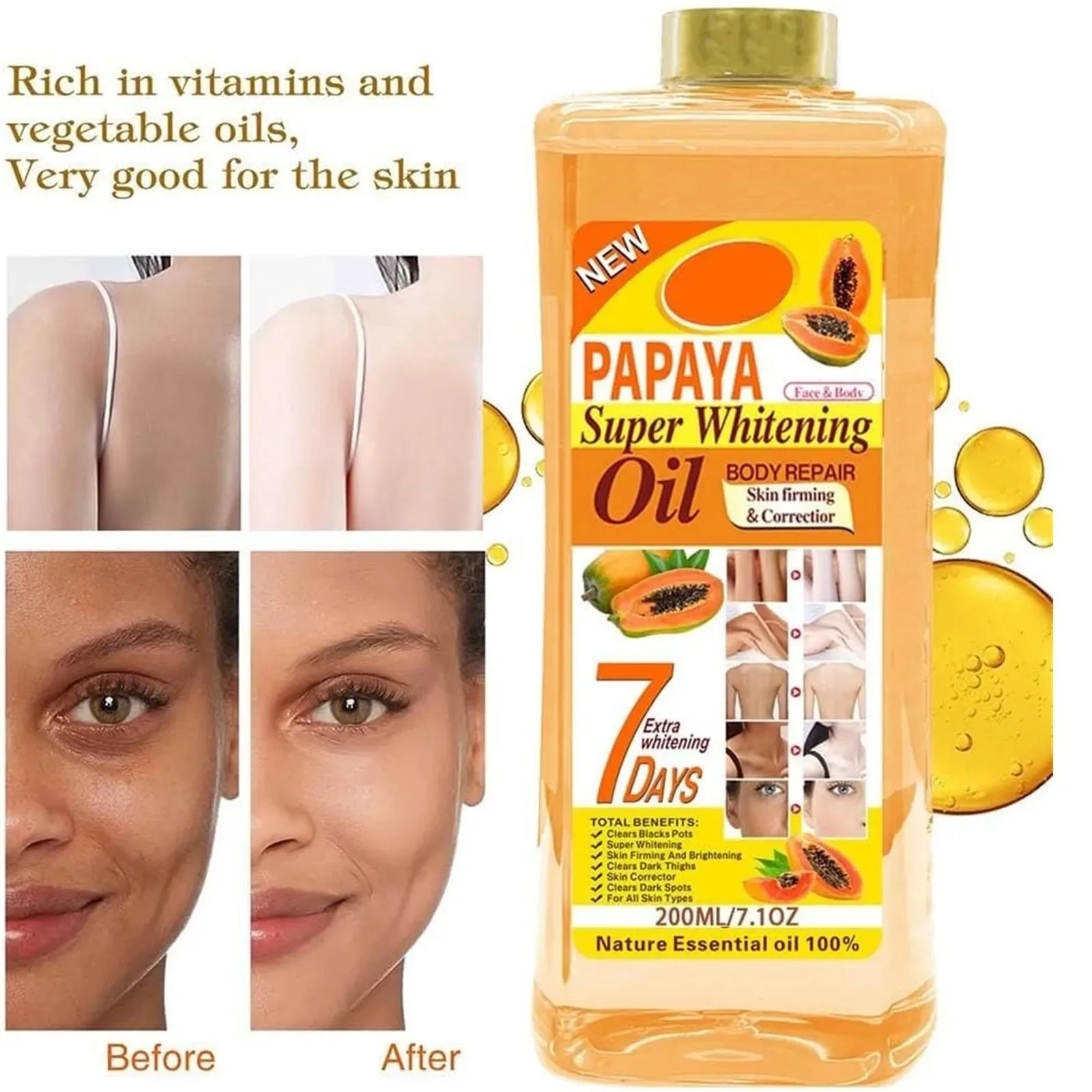 200ml Papaya Oil Essential Oil Moisturizing Body Oil Care Body Massage Moisturizing Repair Skin Suitable For Dry Skin