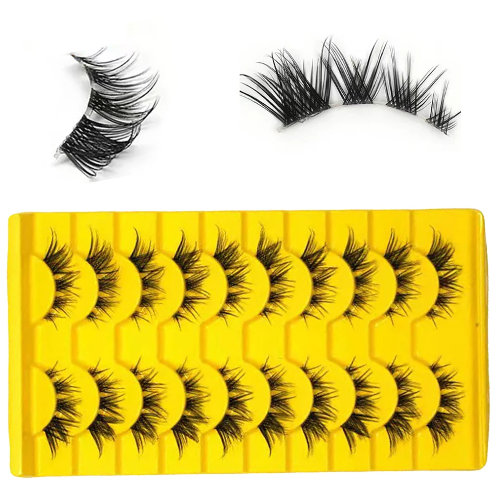 Pestañas postizas de estilo europeo y americano ligeras, tallo transparente, serie fox, pestañas postizas rizadas gruesas, 10 pares
