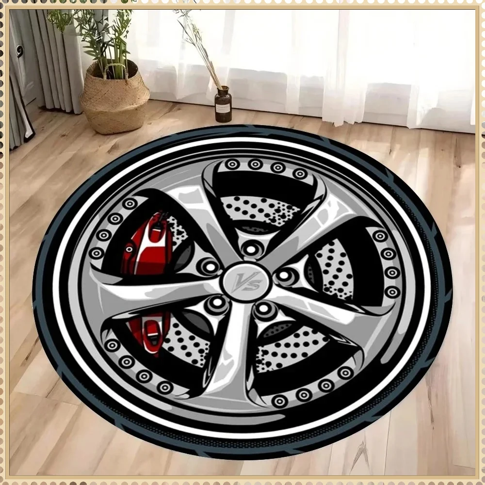 Car Rug Fashion Wheels Printing Round Carpet Living Room Bedroom Kitchen Floor Mat Soft Circle Rug Living Room Decoration Carpet