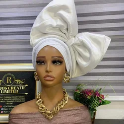 Exaggerated Headpiece African Auto Gele Headtie Nigeria Party Headwear Hat Lady Head Wraps Big Bowknot Turban Cap for Women