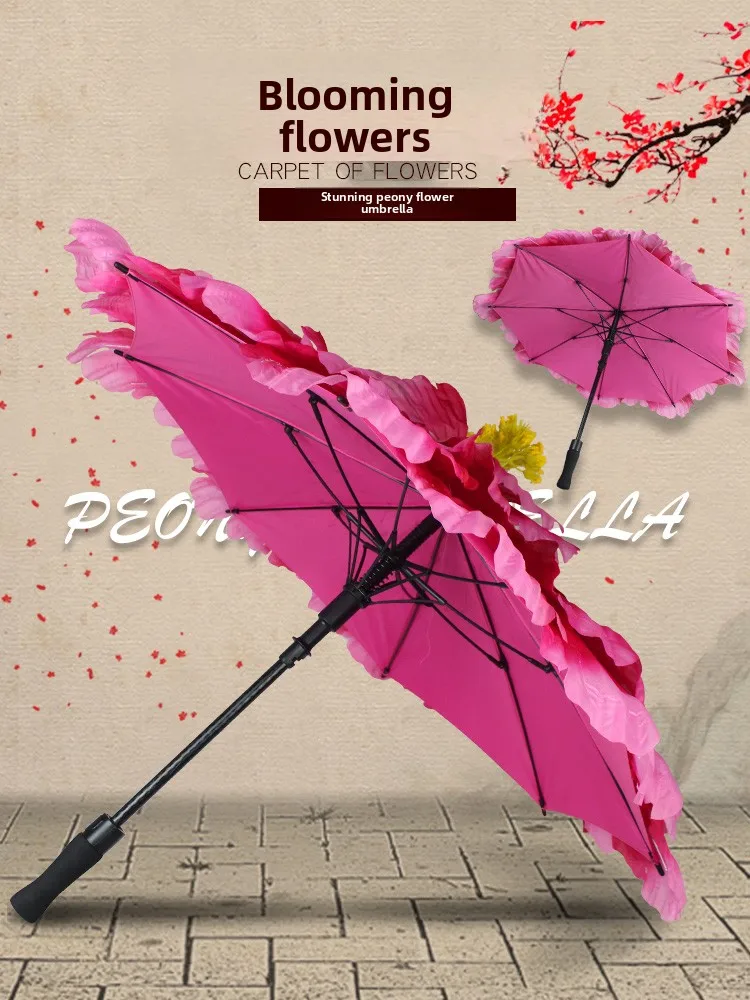 Peony Flower Umbrella Dance Props Stage Performance Umbrella Evening Party Hand Flower Opening Performance Handheld Flower Um...