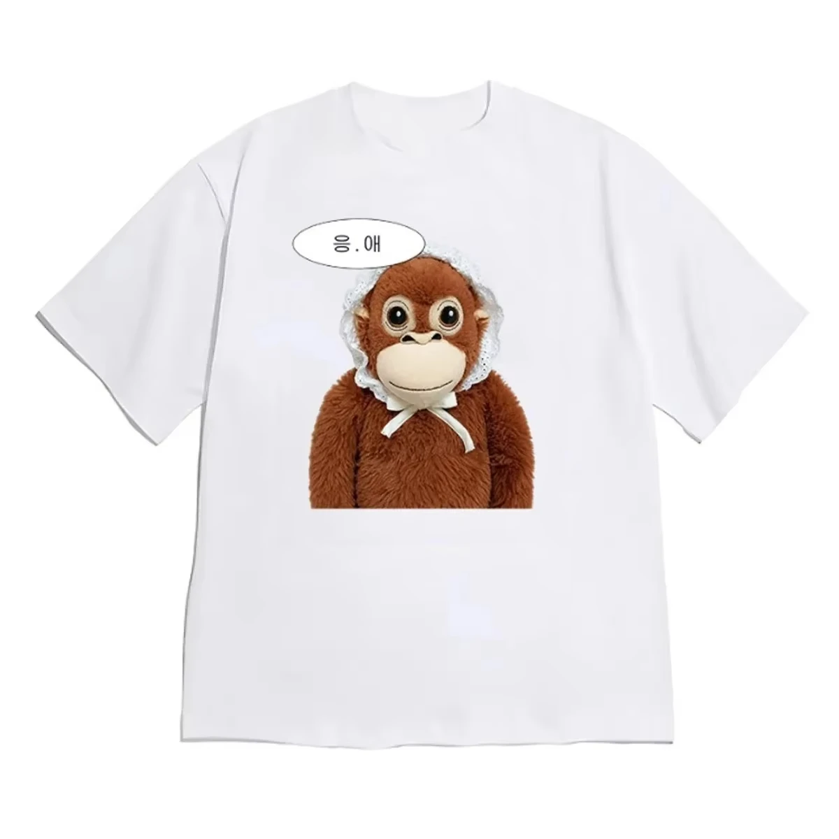 Unisex-T-Shirt mit lustigem Affenmotiv, koreanischem Meme-Text, kurzärmelig, Rundhalsausschnitt, lässiger Hip-Hop-Streetwear-Stil. – Detail 2