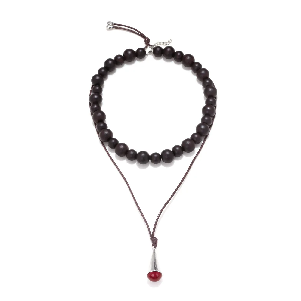 

ZAA Vintage Design Wooden Beaded Choker Water Drop Metal Pendant Necklace for Women Holiday Party Jewelry Neck Accessories Gifts