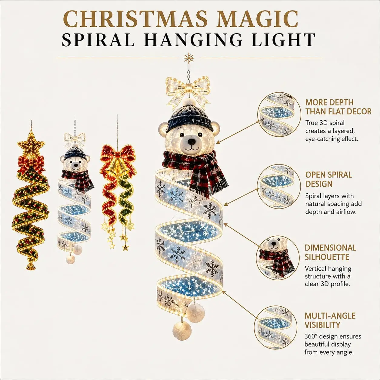 Christmas Spiral Hanging Lights 3D LED Snowman Decor for Doorway Porch Collapsible Holiday Decoration for Home Entryway