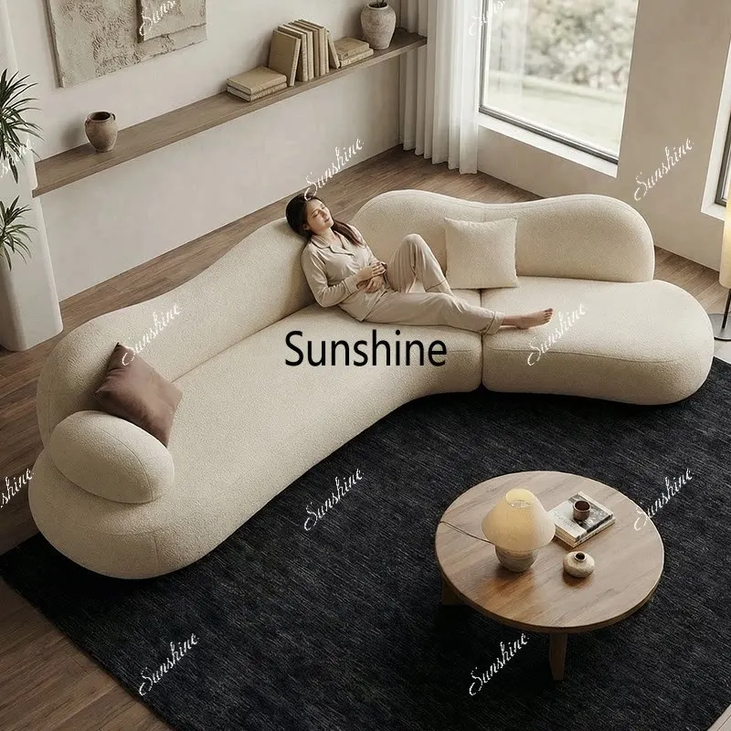 Modern simple curved corner concubine position velvet fabric removable sofa large living room