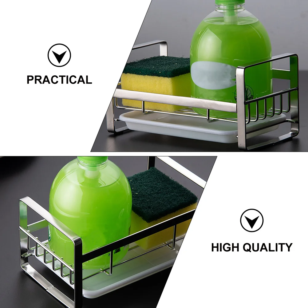 

1 pc Stainless Steel Kitchen Storage Rack Drain Pan Silver Sponge Holder Soap Container Wear-Resistant Sturdy Support Household