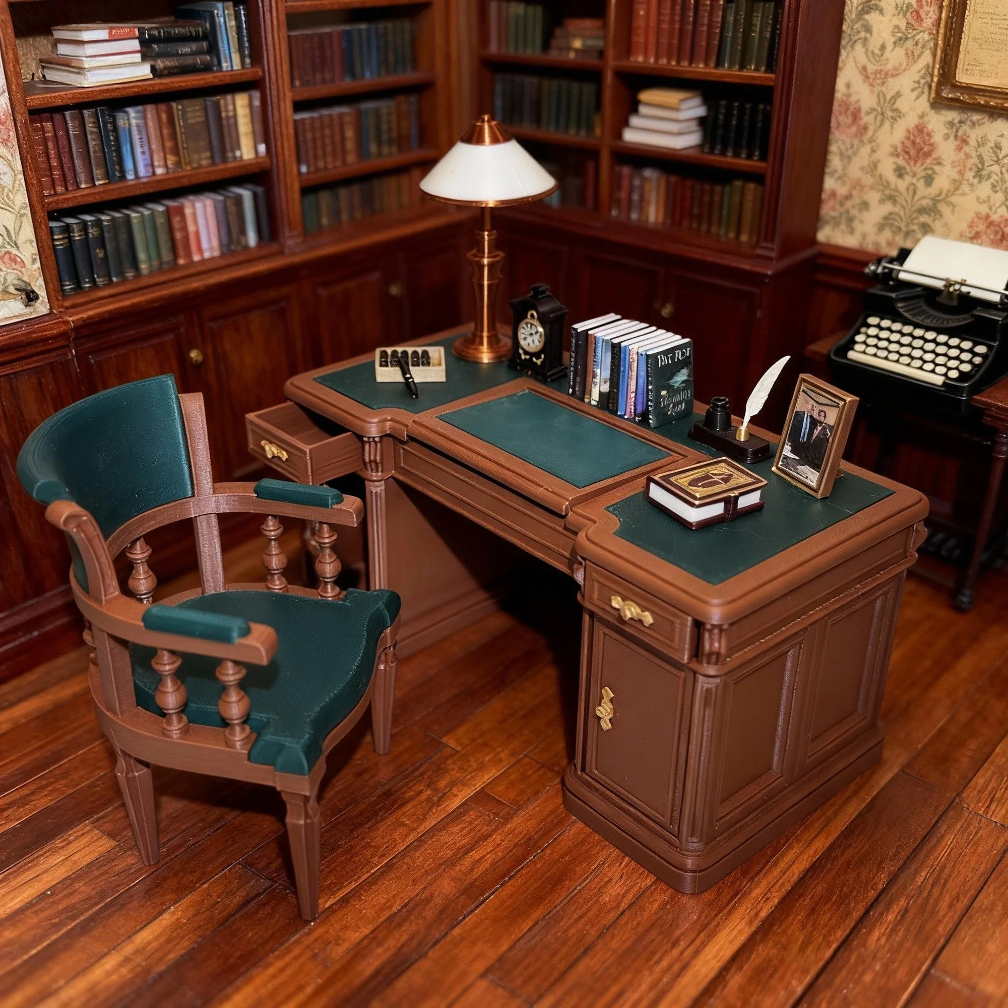 

Миниатюрный офисный стол 1:12 — письменный стол и стул в викторианском стиле, деревянная модель ручной работы для демонстрации кукольного домика