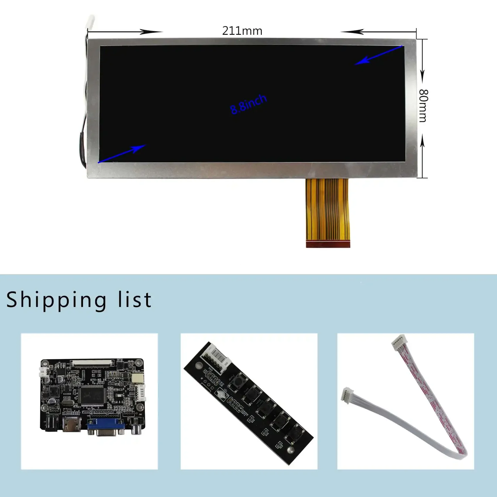 Publicidade Display Board Acessórios para tela Strip, HD Mi LCD Bar Monitor, FPC Lvds, 60Pin, 8.8 ", 1280X480