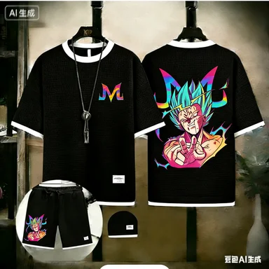 

Men One Piece Trafalgar Law Death Surgeon Print 2 Piece Outfit Waffle Knit T-shirt + Shorts Set Anime Manga Streetwear Tracksuit