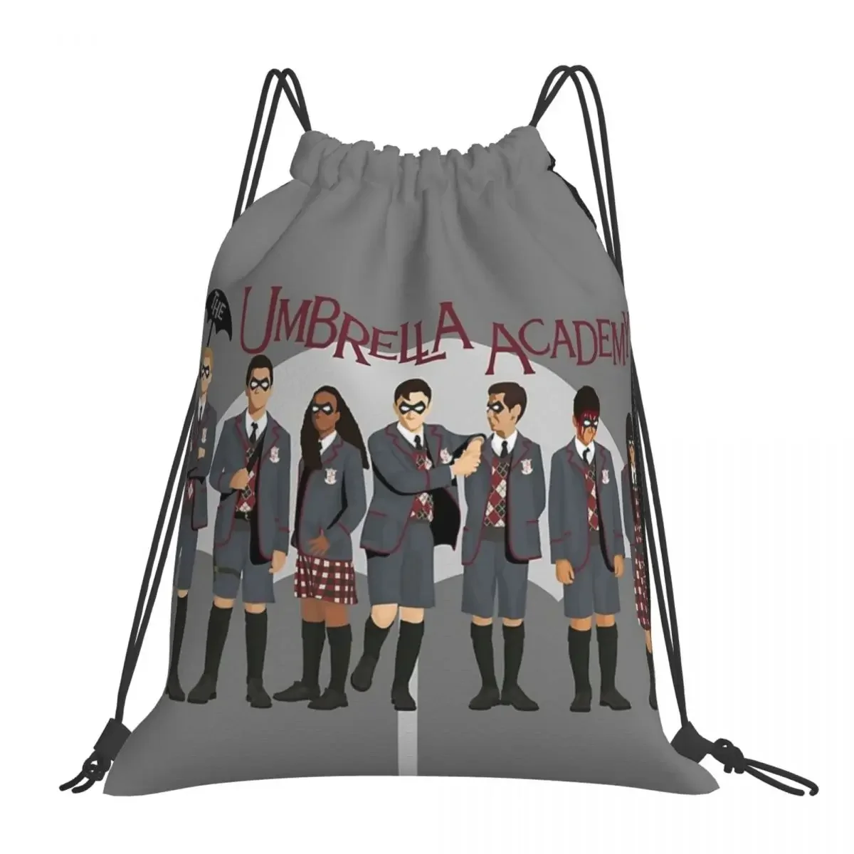 The Umbrella Academy Group Backpacks Casual Portable Drawstring Bags Drawstring Bundle Pocket Shoes Bag BookBag For Man Woman