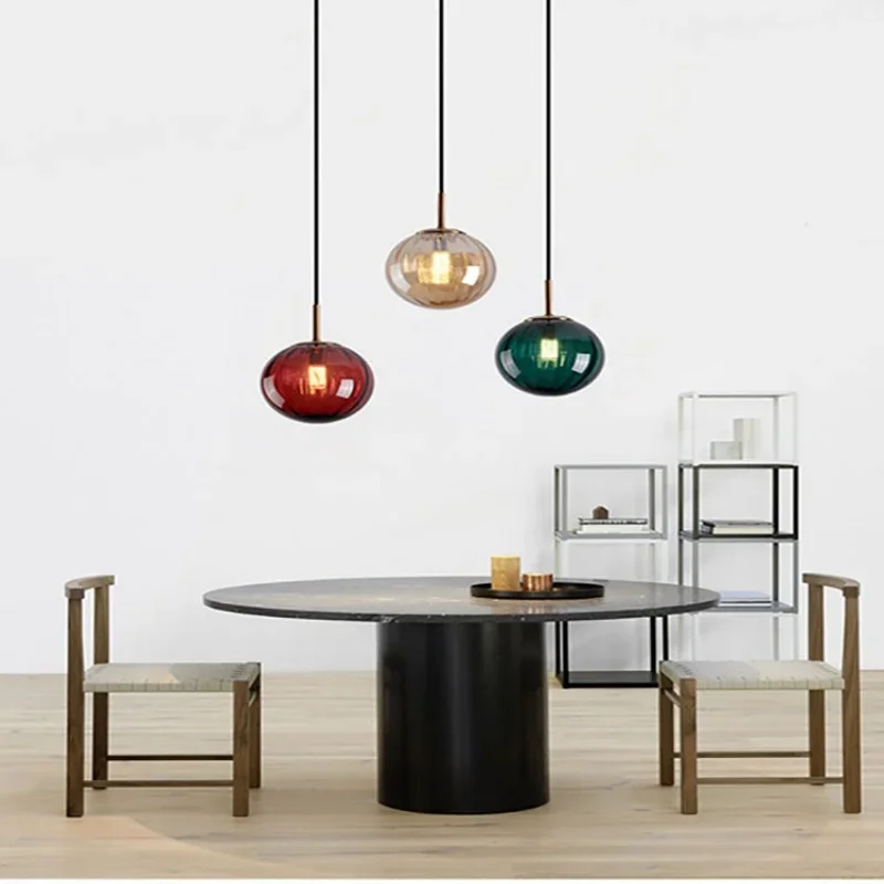 

Nordic Bedroom Bedside Small Chandelier Light Luxury Postmodern Colored Water Grain Glass Ball Single Head Restaurant Chandelier