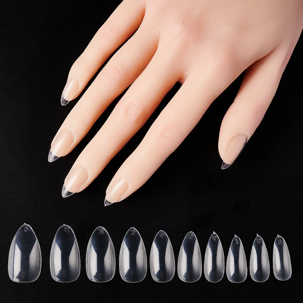 1Box Almond Fake Nails 100Pcs Almonds Press on Nail No-Trace Clear&Natural Full Cover Acrylic Extension nail DIY 10Size Tips#-TD