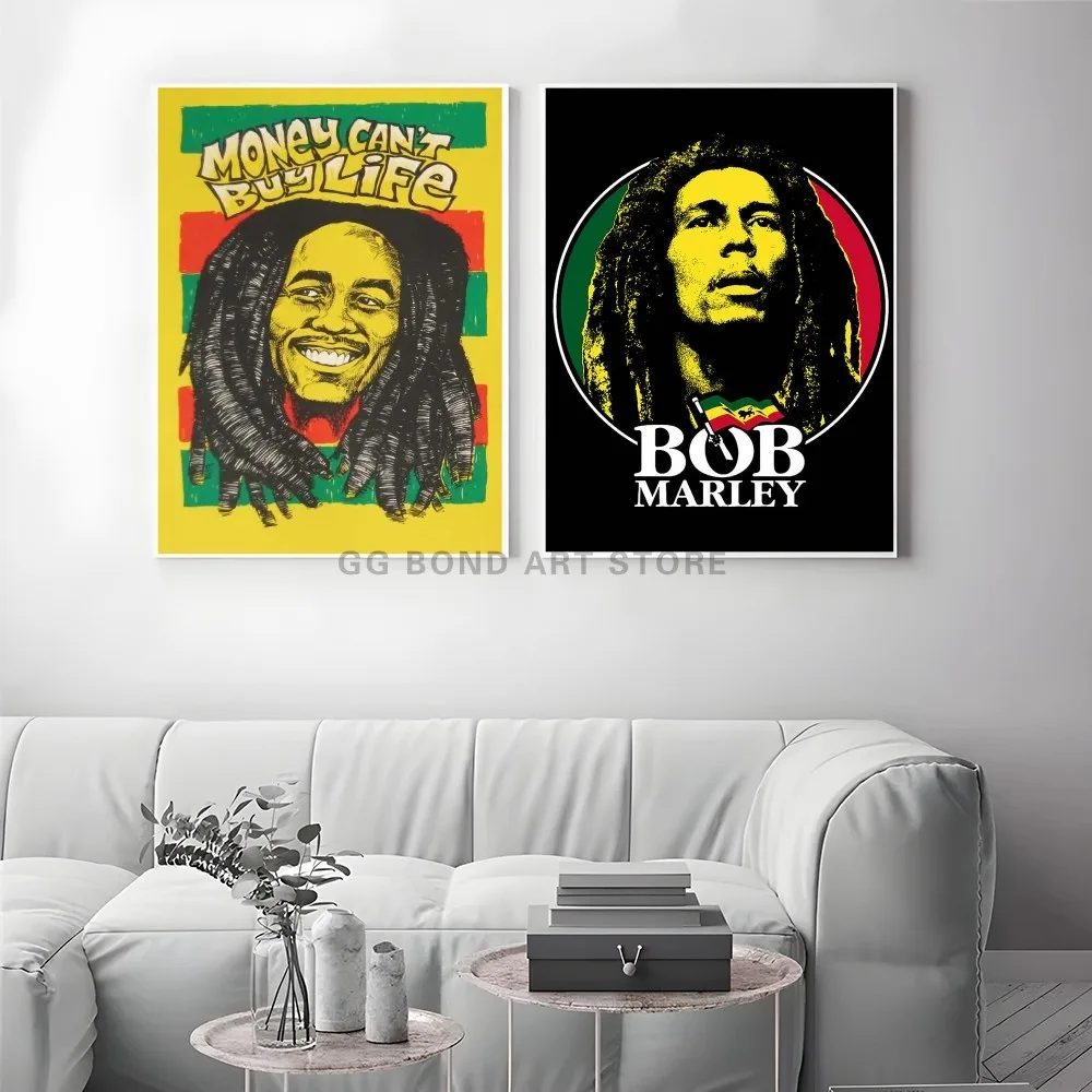 1PC Rapper Singer Self-adhesive Bob Marley Decoration Poster Art Waterproof Paper Sticker Coffee House Bar Room Wall Decor