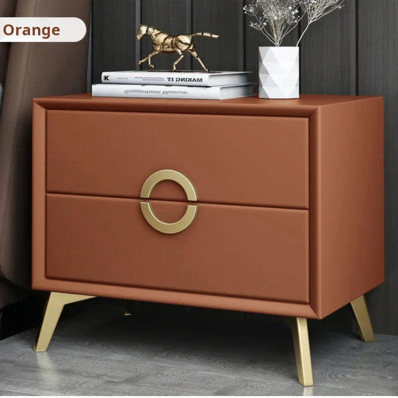 light luxury Bedside tables simple modern solid wood Nightstand bedroom bedside Storage cabinet high sense small leather shelf