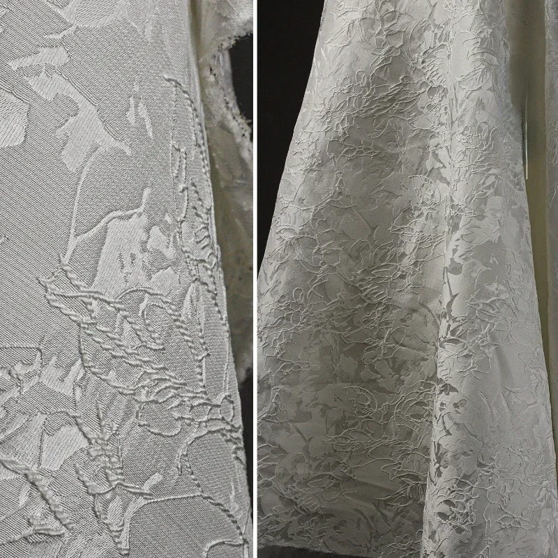 Irregular White Plant Jacquard Fabric Jacket Dress Clothing Designer Fashion Fabrics Wholesale Cloth for Diy Sewing By Meter
