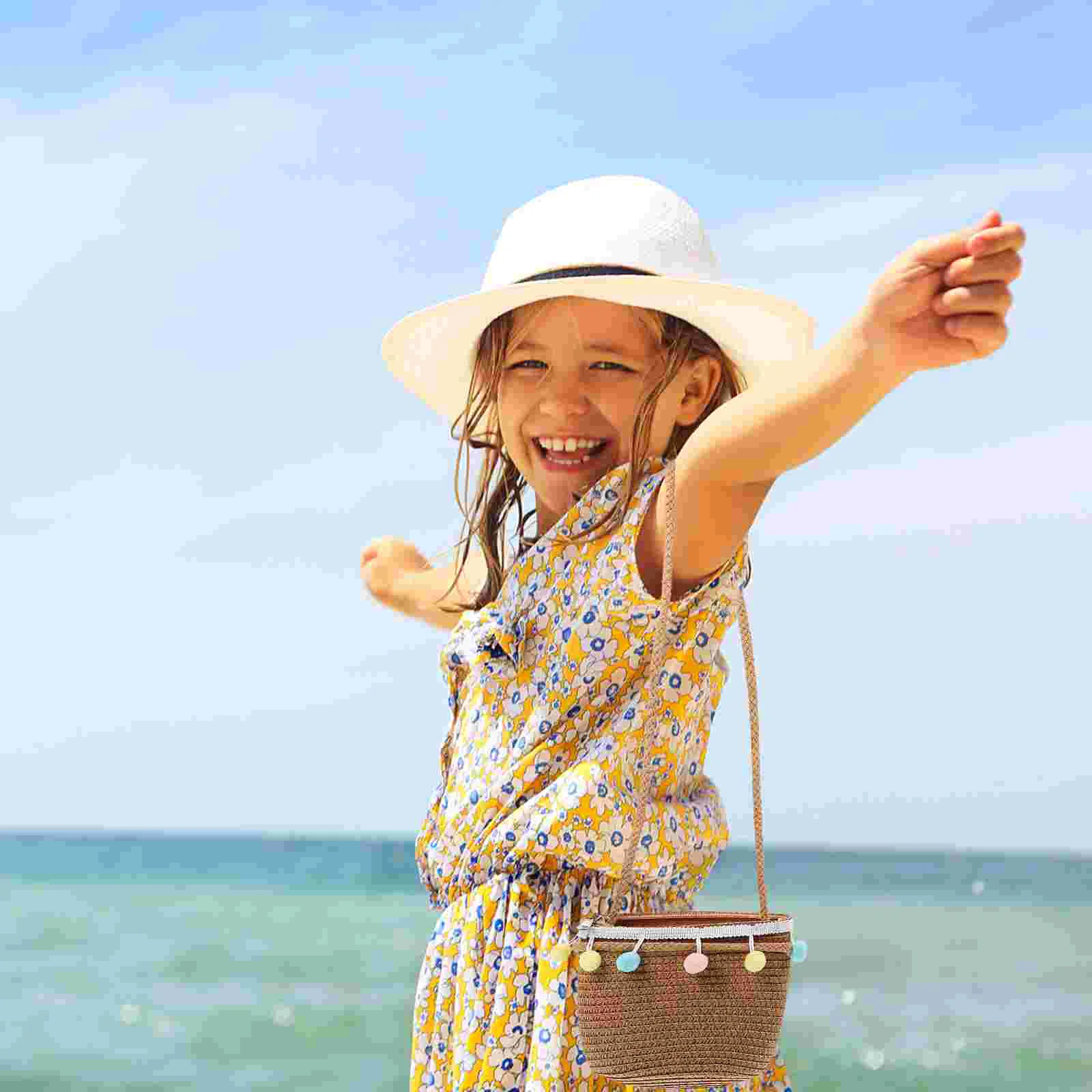 Cappello di paglia con palline colorate Cappelli Attività all'aperto Paralume per bambini Decorazioni per bambini Sun Miss