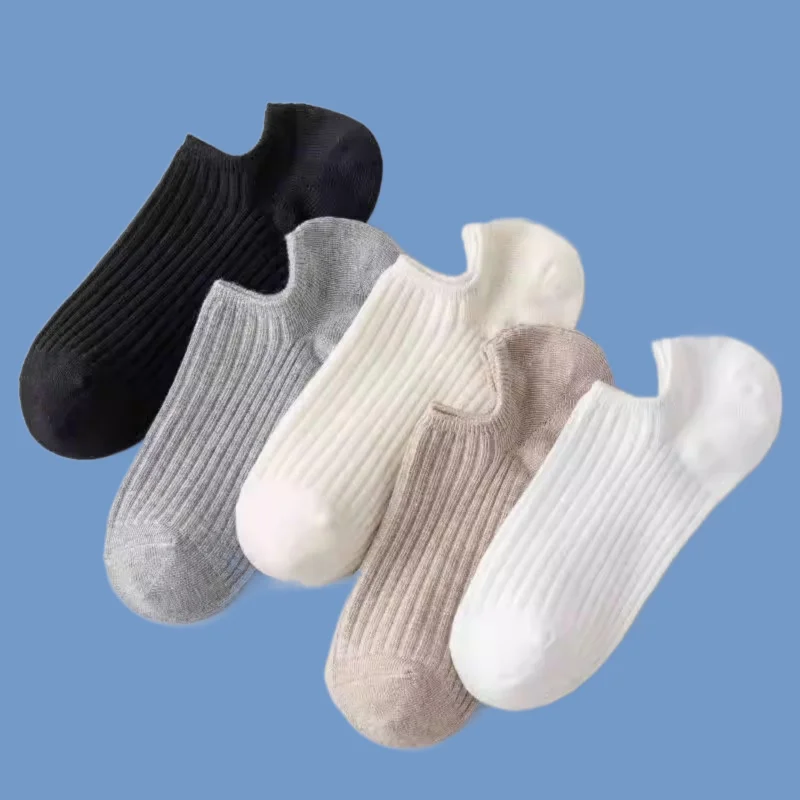 2/5 Pairs New Fashion Summer Thin Cotton Shallow Mouth Short Socks Women's Short Boat Socks Non-slip No Heel Invisible Socks