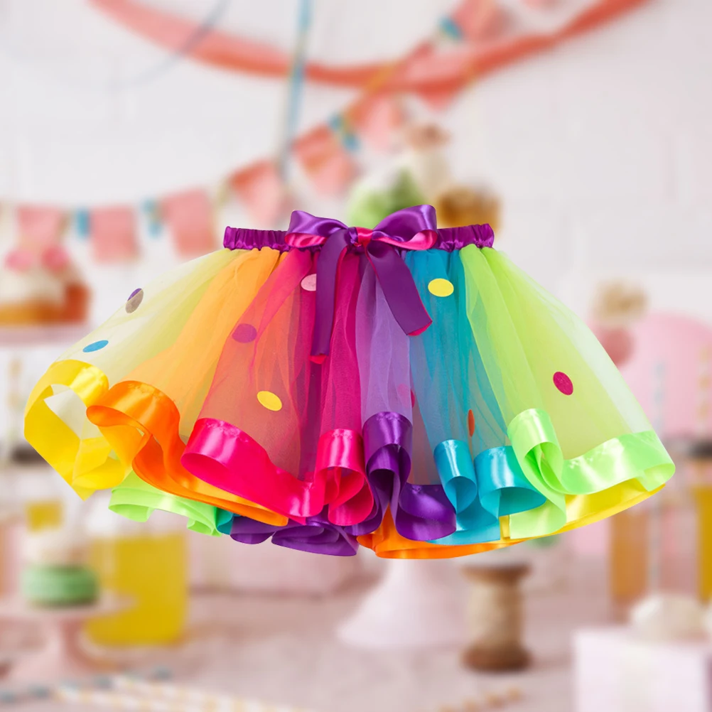 

Rainbow Tutu Skirt For Girls Elastic Waist Big Bowknot Party Dress Up Tulle Costume Dance Ballet Jazz Tap Outfit Matching