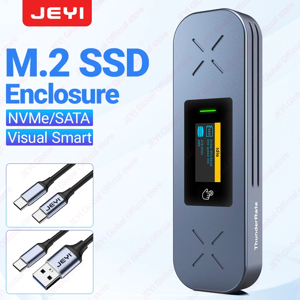 

JEYI Visual Smart M.2 NVMe / SATA SSD Enclosure, USB 3.2 Gen 2 10Gbps, External M2 Adapter Case Support M-Key B+M Key UASP Trim