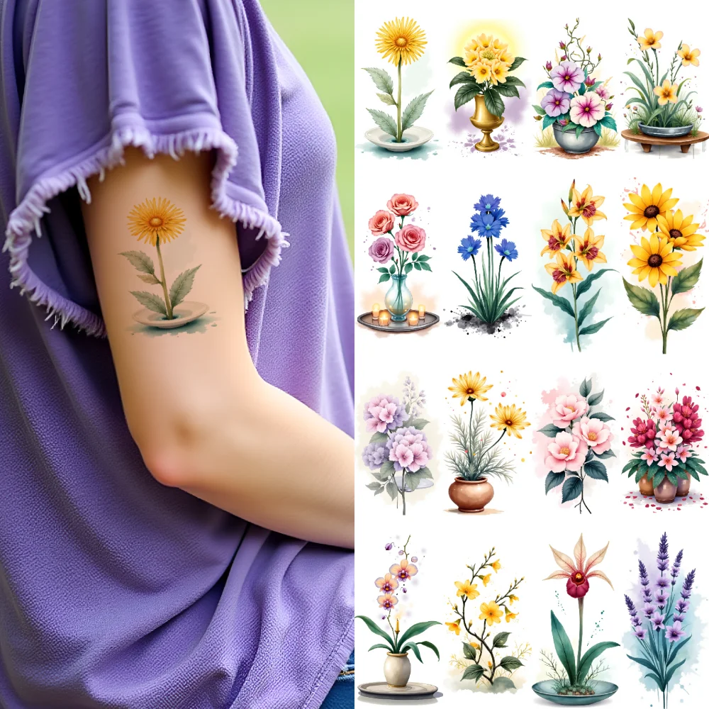 

9 шт. временные татуировки декоративные татуировки акварельные цветочные татуировки временные татуировки наклейки для девочек плечи дамы