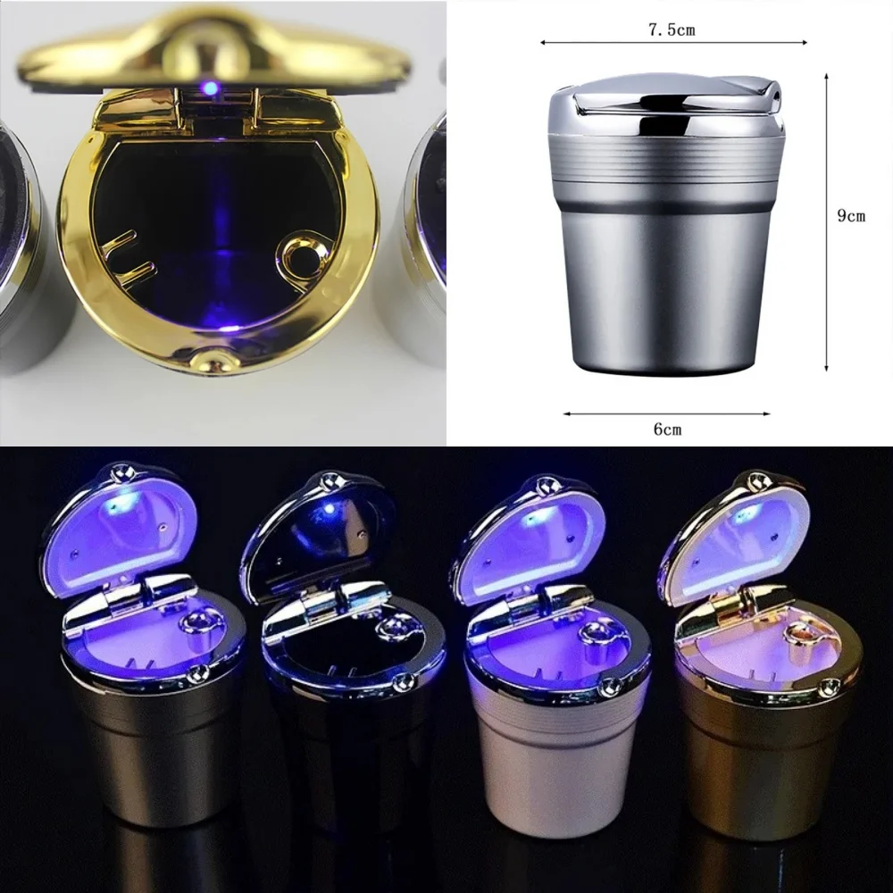 

Car Ashtray Car Garbag Can With Led Light With Cover Creative for lancer volkswagen vectra i30 ix25 fiat 500 punto c4