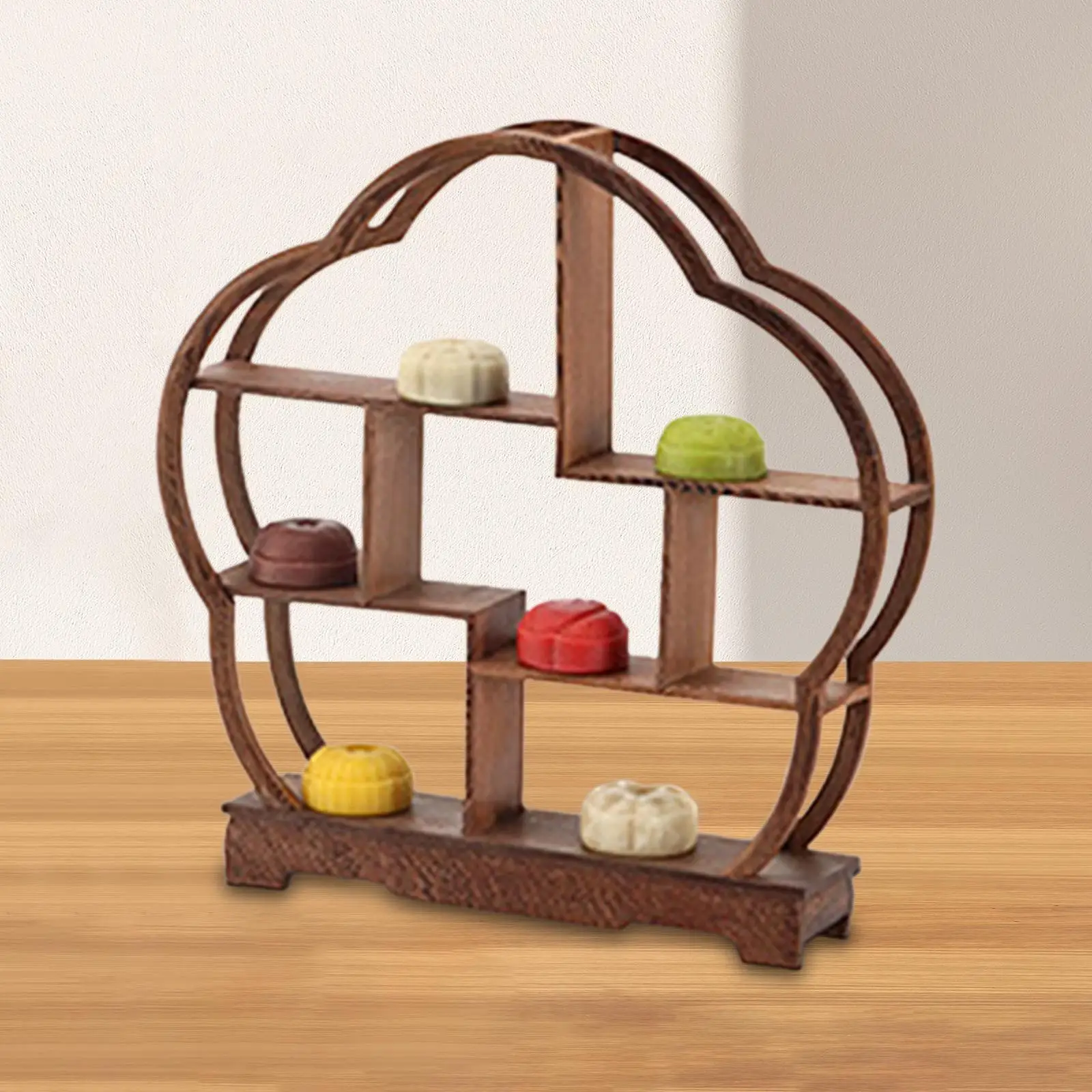 Wooden Display Shelf Antique Display Rack Teapot Display Stand Wood Cupcake Stand for Restaurant Desktop Office Cafe Dessert