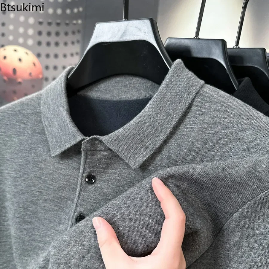 2025 Autumn Winter Men's Wool Knitwear Sweaters Lapel Button Thick Warm Pullover Korean Business Casual Polo Shirt Men Sweaters
