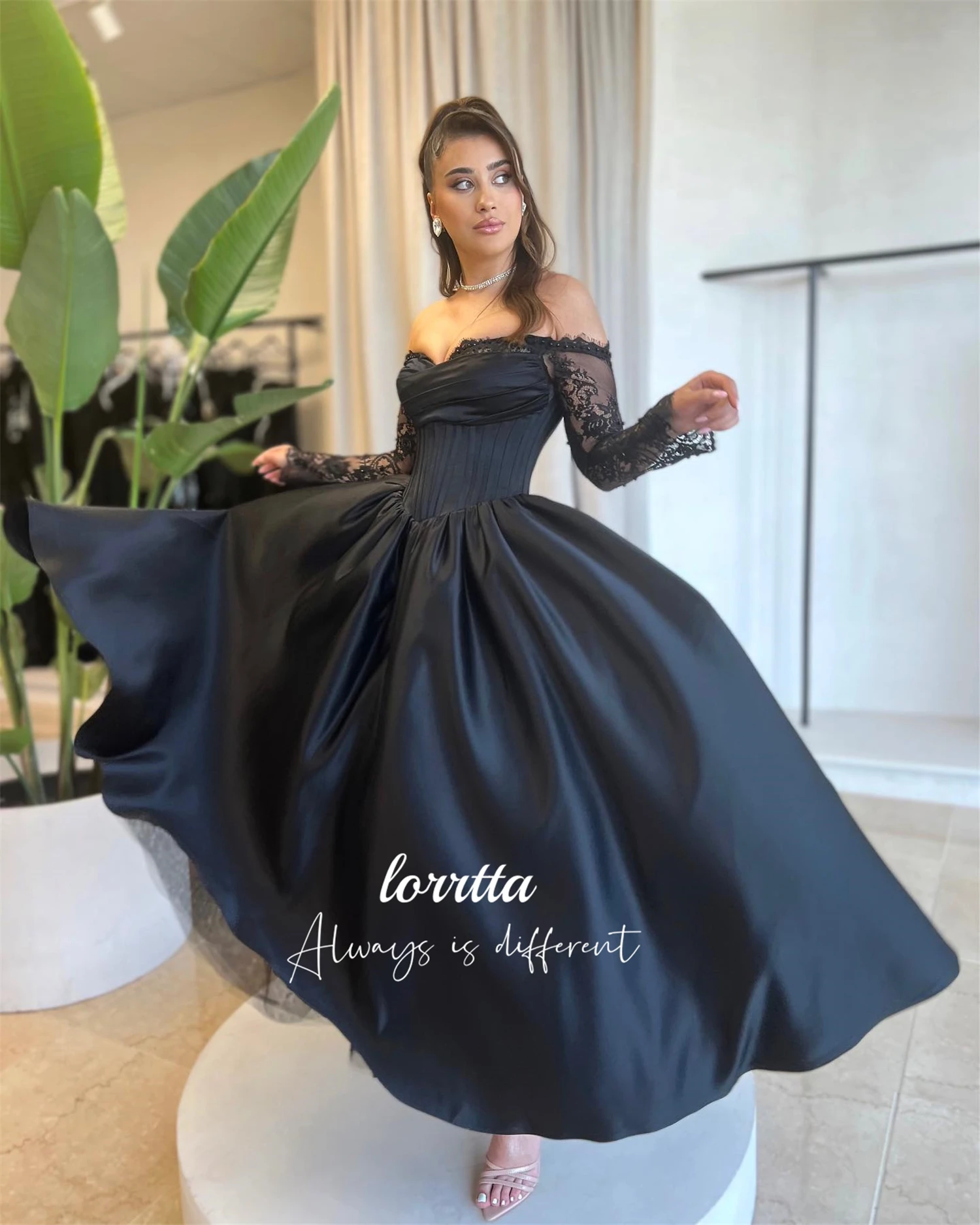 

Lorrtta Wedding Party Dress Lace Evening Line A Black Elegant Long Dresses Woman Robe De Soiree Femmes Prom Dreeses فساتين سهرة