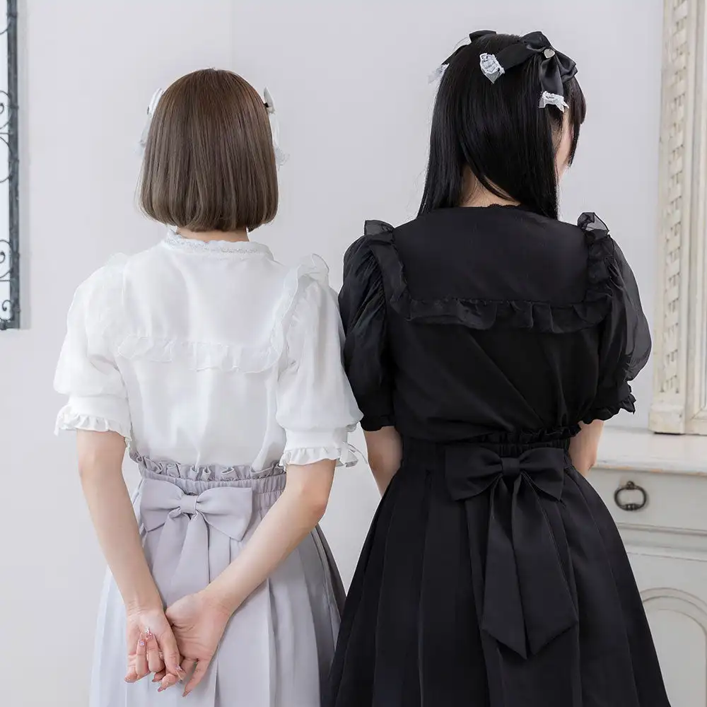 Summer Women's Shirt 2023 New Japanese Style Short Sleeve Shirts Female Loose Slimming Bow Solid Color Sweet Lady Elegant Blouse