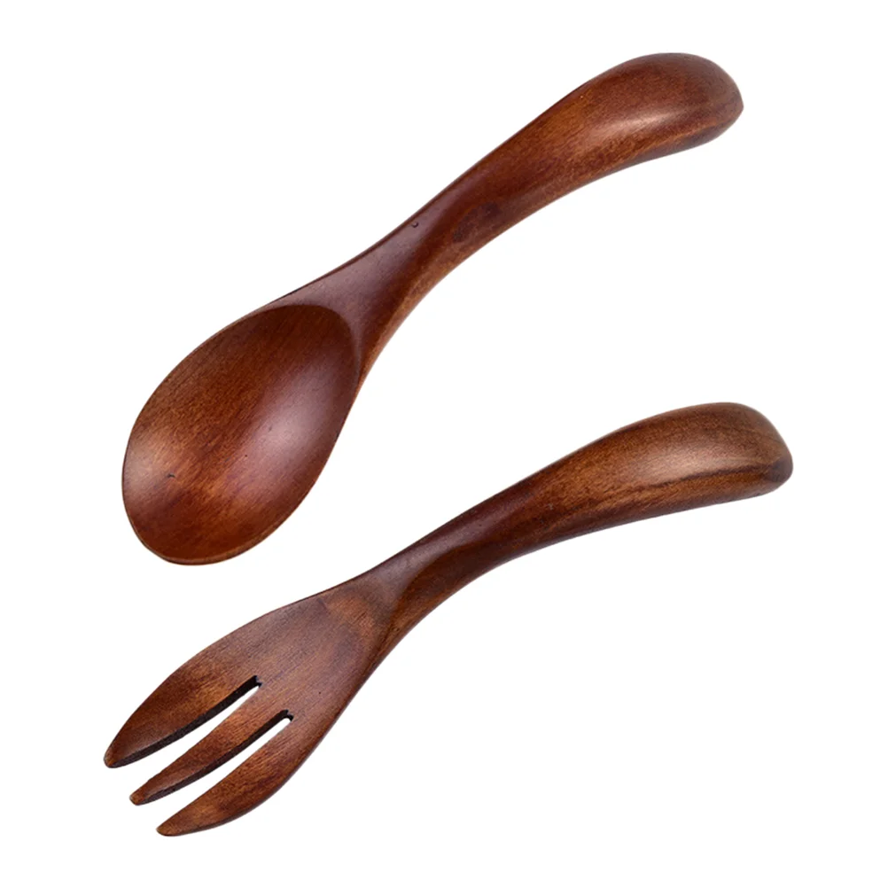 

Wooden Children's Fork and Spoon Household Tableware Convenient Flatware Practical Home