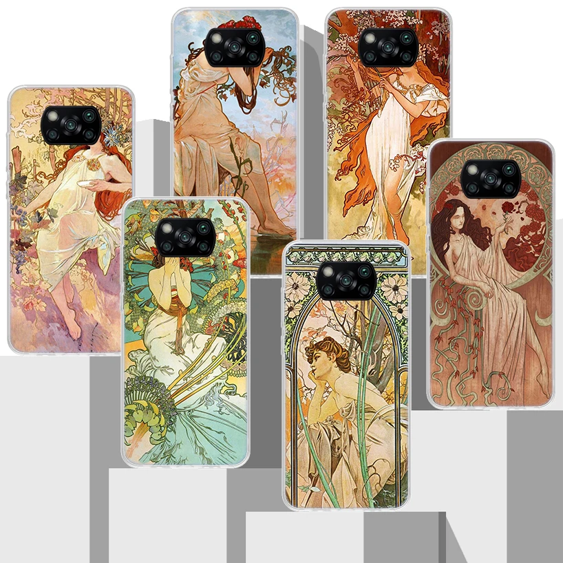 Alfons Mucha Primavera Soft Silicone Phone Case For Xiaomi Poco X3 NFC X4 GT X5 X6 F6 F5 Pro F4 F3 F2 F1 M5S M4 M3 M2 5G Cover X