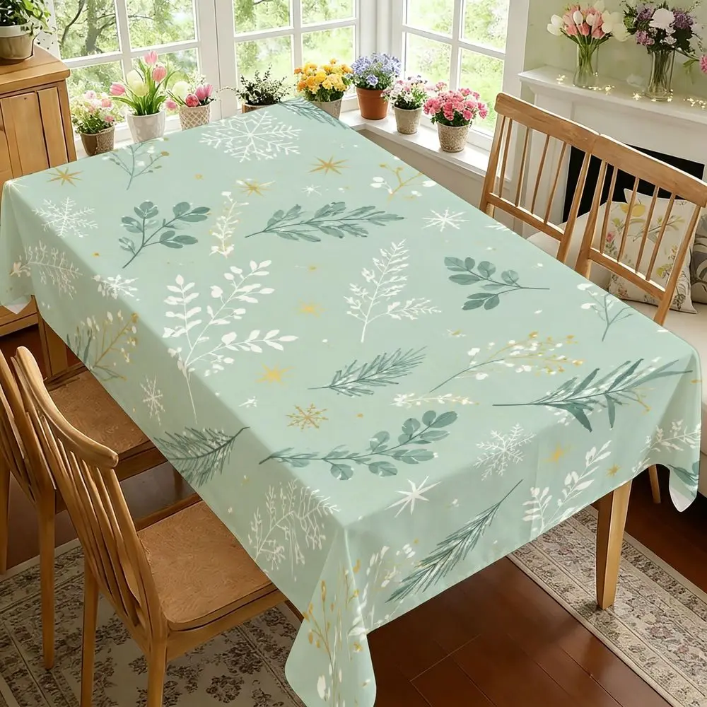 Cute Botanical Leaf Green Tablecloth Rectangular Linen Table Runner Cover for Spring Summer Dining Table Decor Centerpiece Party