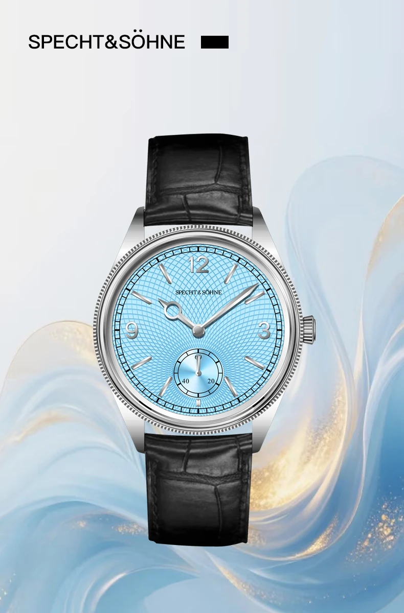 ساعة Specht & Söhne الجديدة باللون الأزرق الجليدي 1908 للرجال كرونوغراف ساعة يد ميكانيكية أوتوماتيكية بحزام من الجلد الطبيعي ساعات عتيقة #3