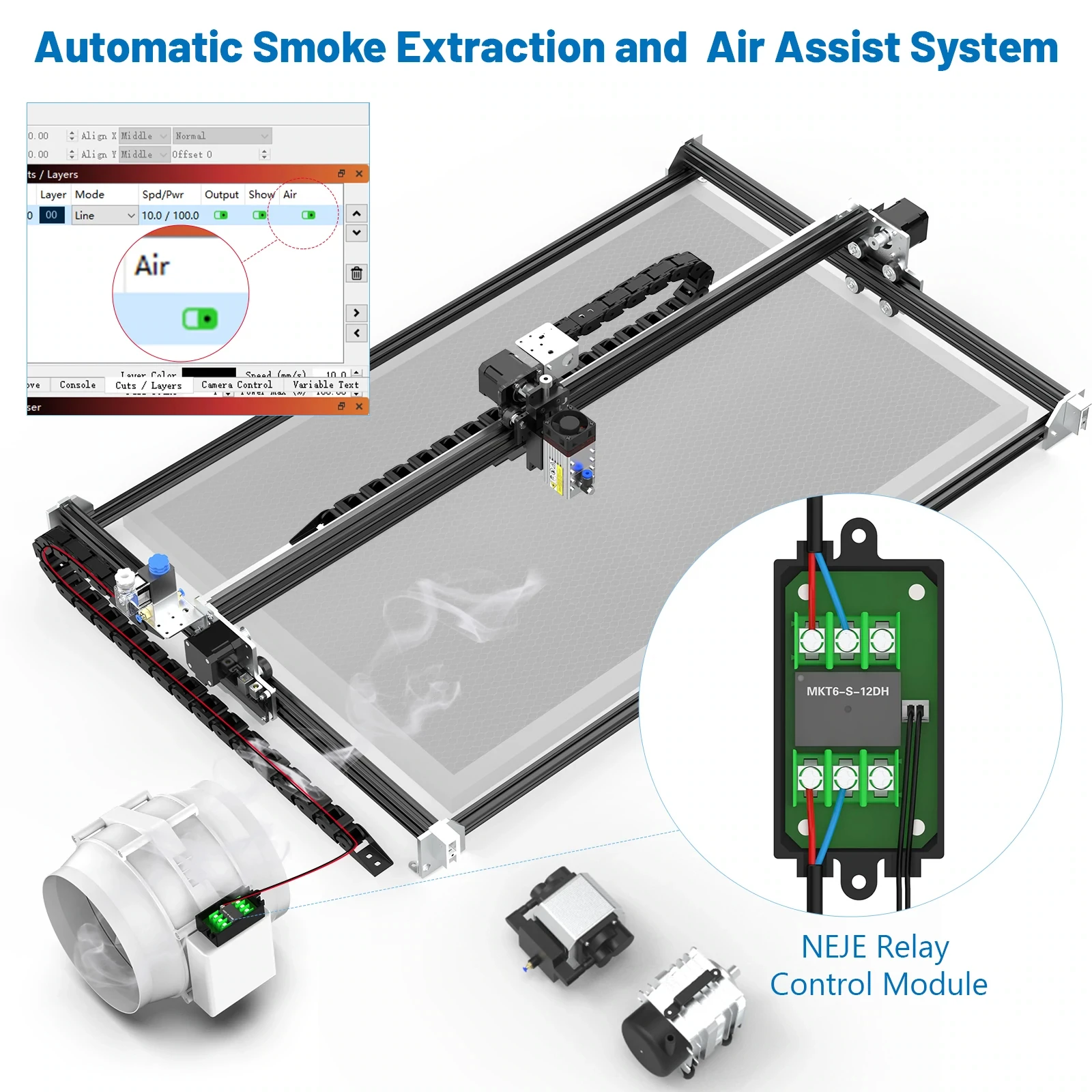 NEJE 3 Max 40W N40630 CNC Laser Engraver 3D Printer Wood Cutting Mark Tool Bluetooth APP Control Lightburn Built in Air Assist