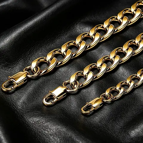 HNSP PVD Gold Plated 316L Stainless Steel Cuban Link Chain Necklace For Men Multi Size Thick Curb Chain Waterproof Jewelry