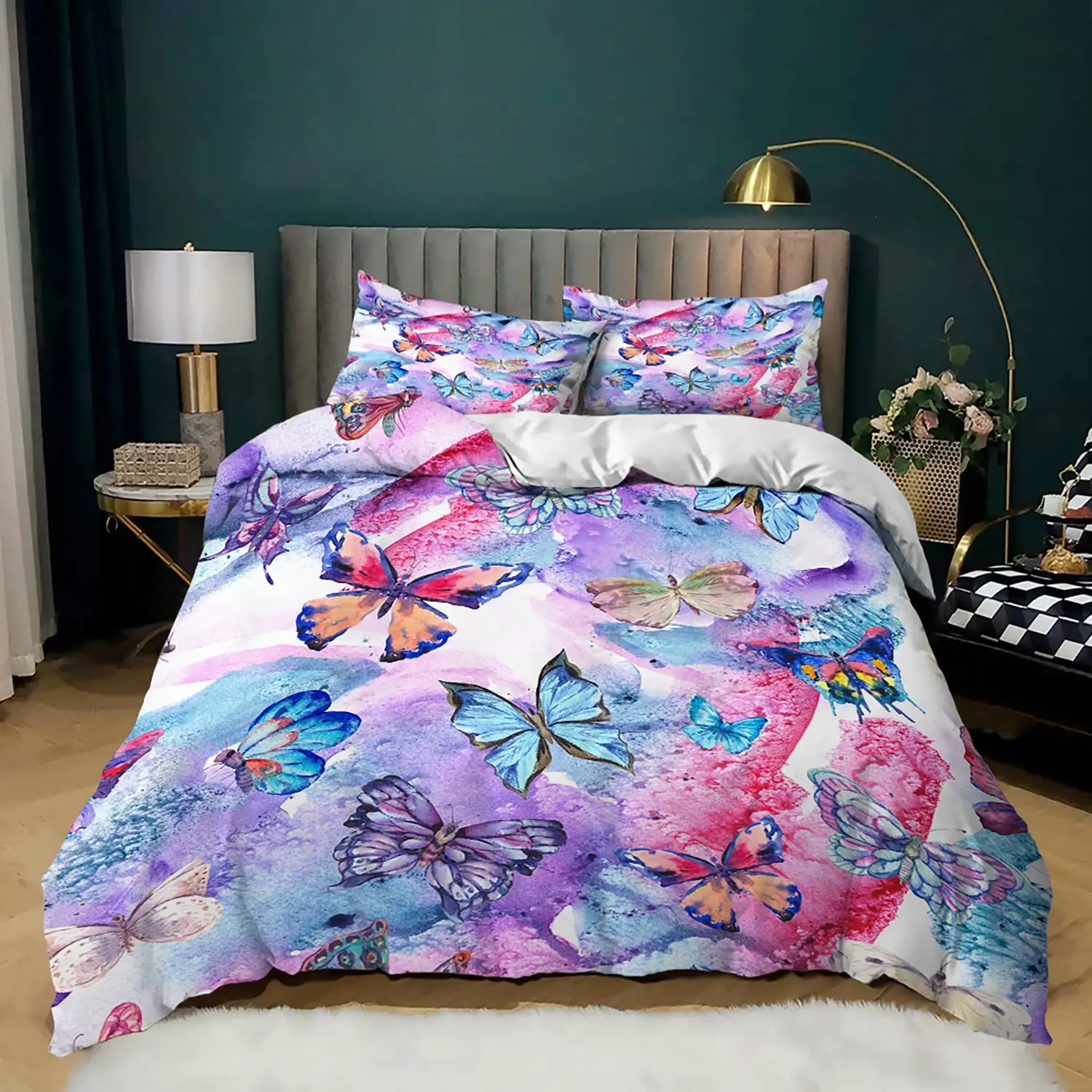 

Colorful Butterfly Duvet Cover Set Twin Size Bedding Set, Comforter Cover Set For Girls Kids Teens,1 Quilt Cover 2 Pillowcases