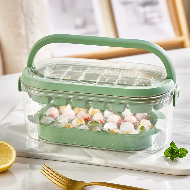 Silicone Ice Cube Tray with Lid and Storage Bin Ice Ball Maker Mold Reusable 2 Layers Plastic Mini Round Ice Ball Maker Mold
