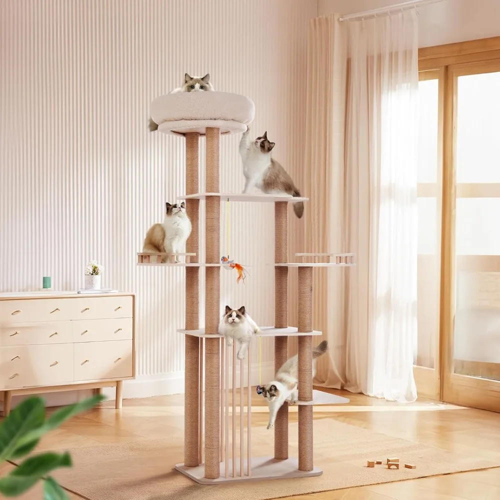 

Wood Cat Tree for Indoor Cats Large Adult, 68 Inches Tall Multi Level Cat Tower with Scratching Post Sisal-covered, M