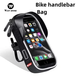 WEST BIKING Waterproof Bicycle Front Bag Mobile Phone handlebar Mount Bag For 6.5 inch iPhone Samsung Phone Mount Cycling Bag