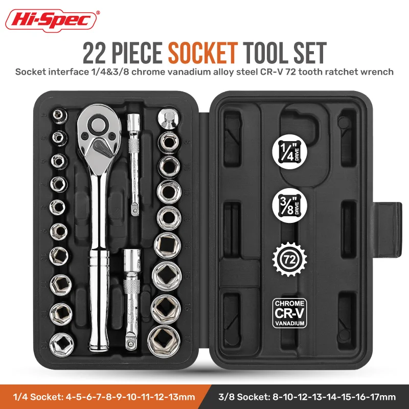 22pcs Auto Repair Sleeve Wrench Tool Sets Anti-shedding Mechanics Tool Set With Extension Rod And 3/8\