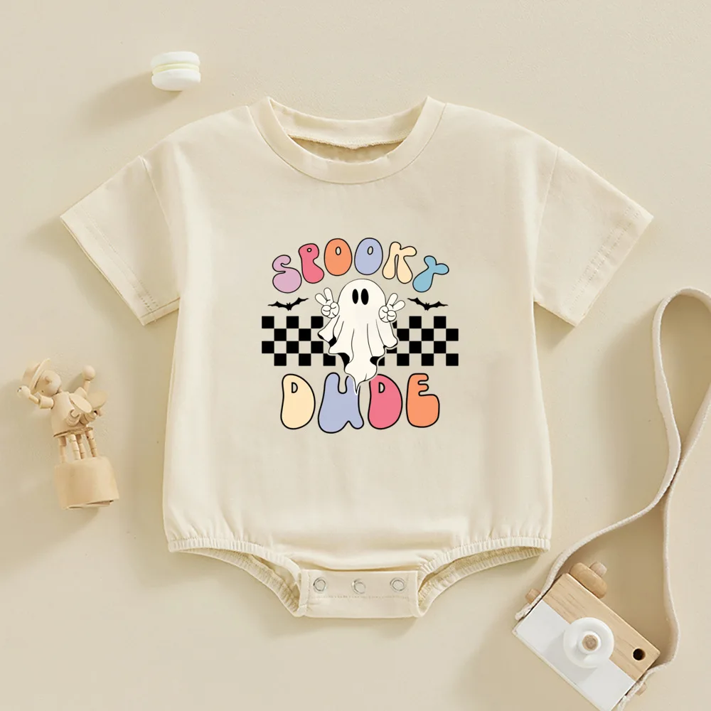 Spooky Little Dude Retro Boy Romper Cute Halloween Baby Bubble Rompers Halloween Baby Clothes First Halloween Outfit