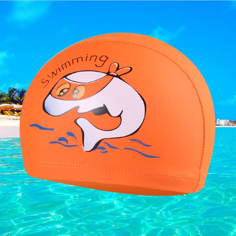 Children swimming cap waterproof ear protection PU cap boys and girls cartoon swimming cap hair protection comfortable swimming