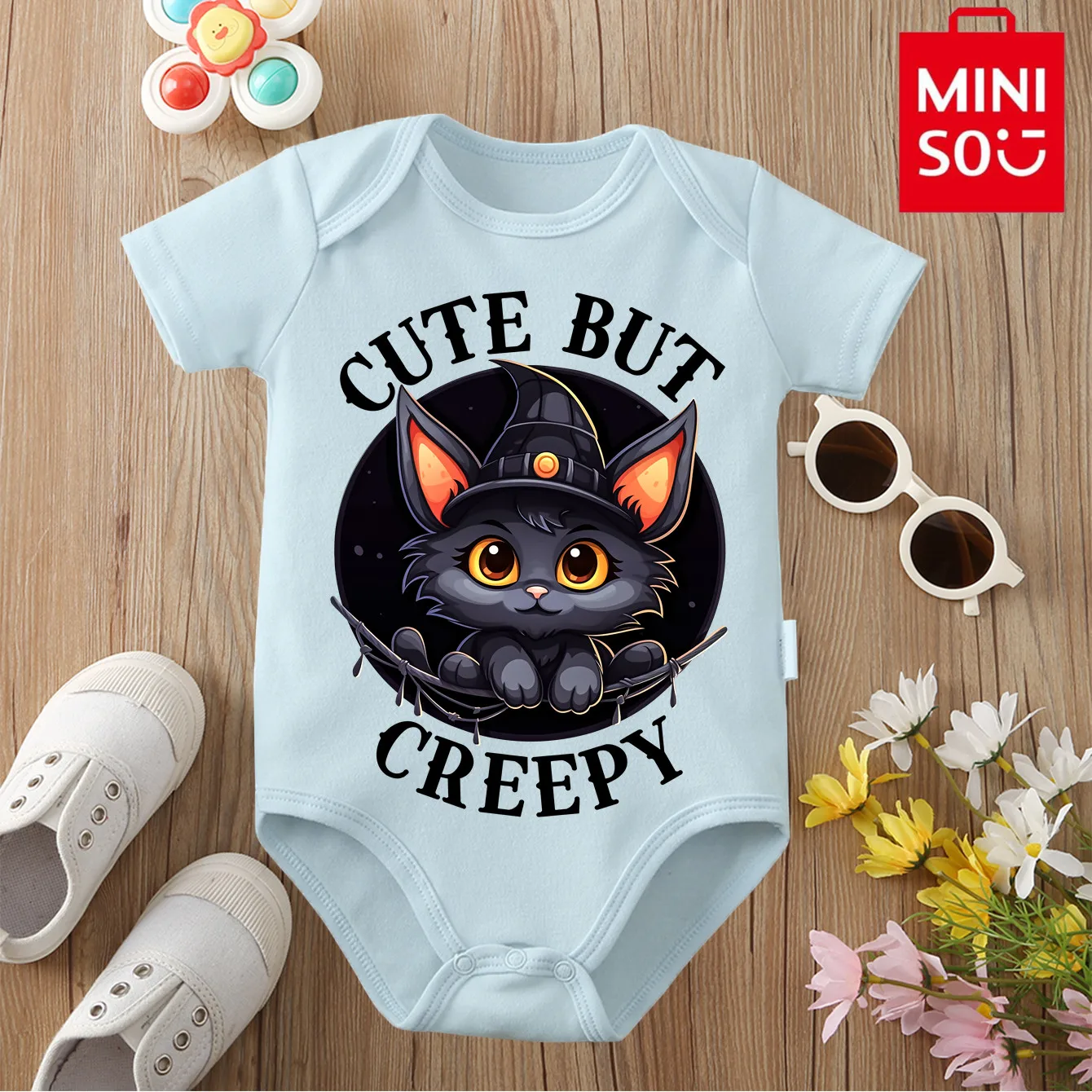 

MINISO боди из чистого хлопка «Мой первый Хэллоуин» с принтом тыквы для детей, комбинезон-комбинезон для новорожденных от 0 до 12 месяцев