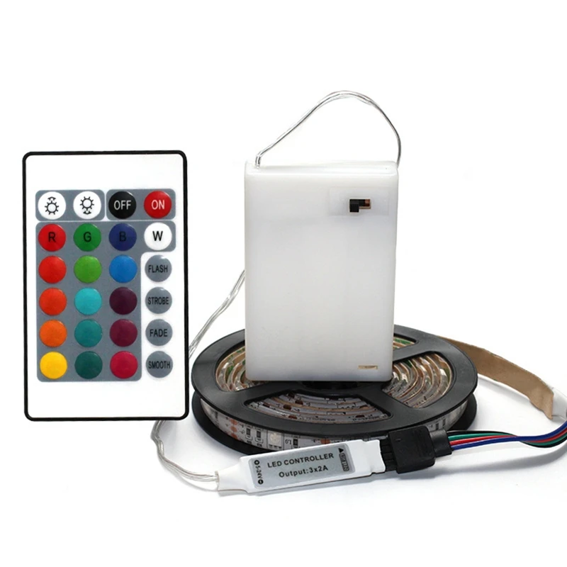 DC 5V 5050 RGB Strip LED Light Battery Powed Led Strips Indoor Outdoor 24key Control Remote 3 Meters-ABFB