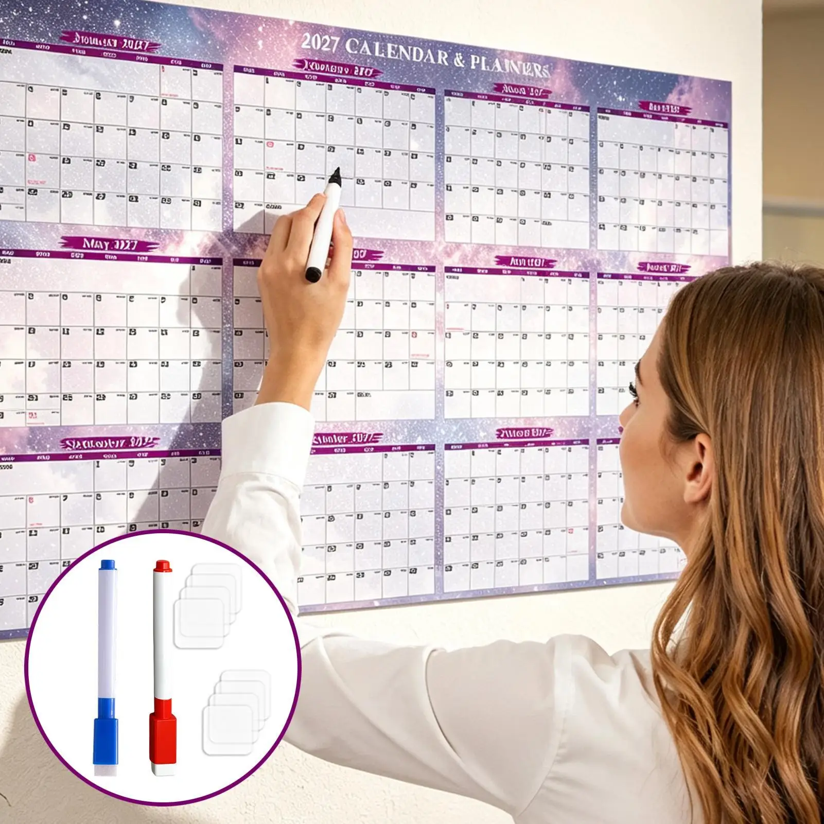 2027 Yearly Calendar Planner Extra Large  Erasable Sturdy Hanging Design 365 Day Plan Annual Hanging Planning Weekly Agenda