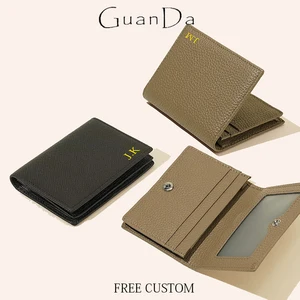 Man Custom Name Business Card Holder Simple Portable Practical Cowhide Card Wallet Genuine Leather Large Capacity ID Card Bag