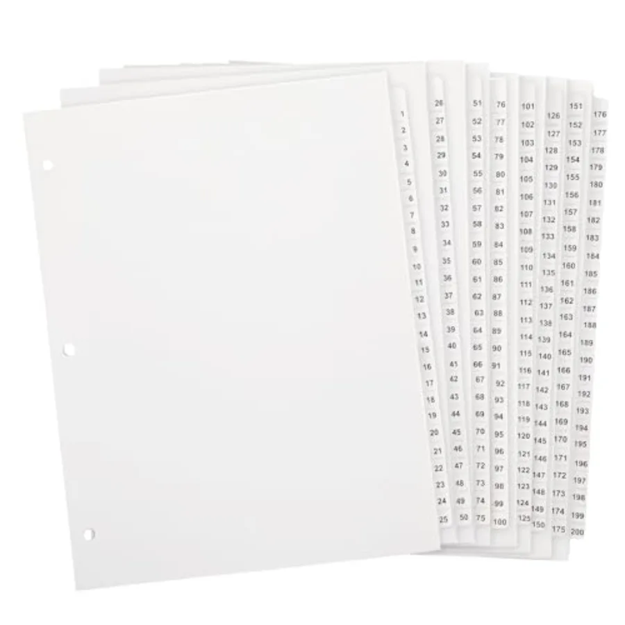 

Numbered Tabs for 3 Ring Binders Letter Size Numbered Dividers 3 Hole Punched White Binder Index for File Notebook 8.5 x 11 Inc