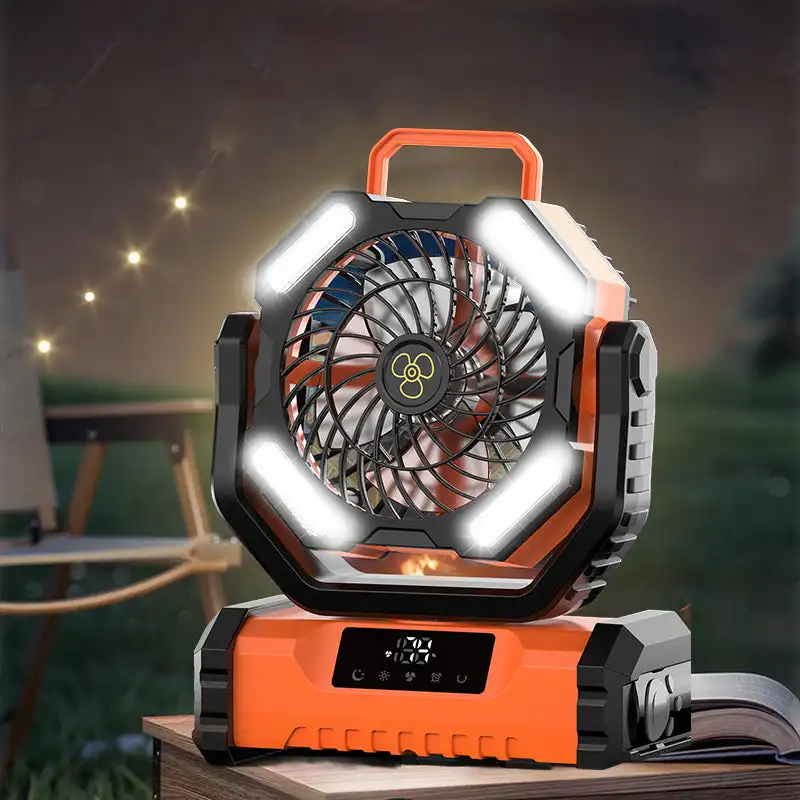 

20000mAh Battery Operated Fan, Portable Rechargeable Desk/Camping Fan with LED Light and Hook, Outdoor Fan for Tent Car Trip
