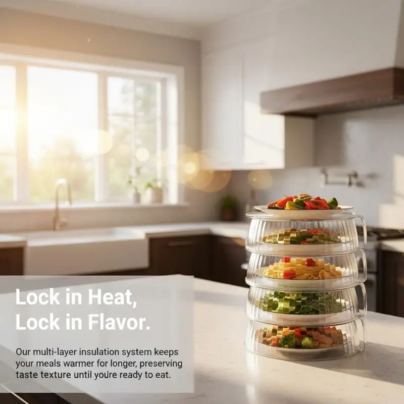 2 Layer Food Insulation Cover Heat Preserving Microwave Oven Protector Dustproof Reusable for Kitchen Meals