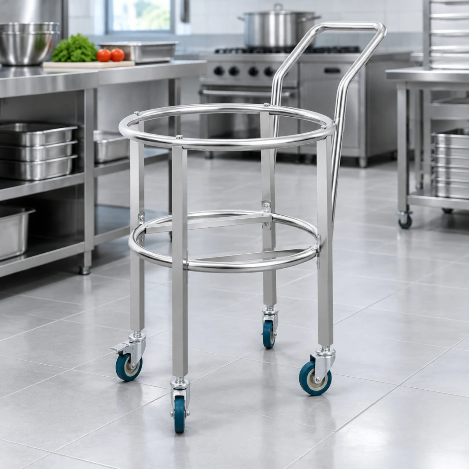 Stainless Steel Mobile Container Stand Portable Container Stand with Caster Wheels Rust-Resistant Versatile for Restaurants